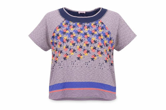 Per Una Womens Purple Floral Viscose Basic T-Shirt Size 16 Round Neck