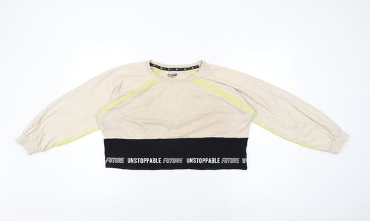 QJILE Womens Beige Cotton Pullover Sweatshirt Size S Pullover