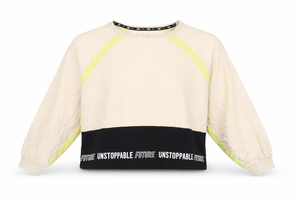 QJILE Womens Beige Cotton Pullover Sweatshirt Size S Pullover