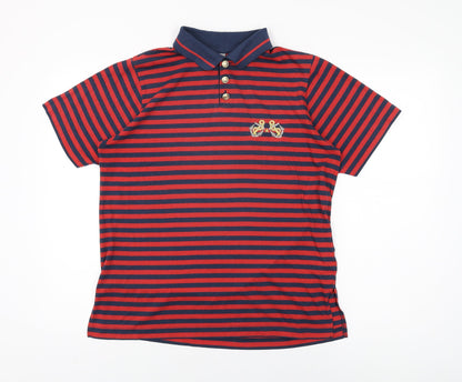 Additional front view of C&A women’s red striped polyester basic t-shirt, size UK 10, collared -, size UK 10-12