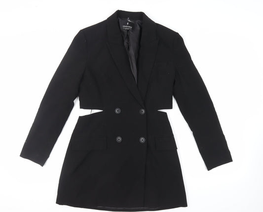 Stradivarius Womens Black Polyester Jacket Dress Size M Collared Button - Cut Out