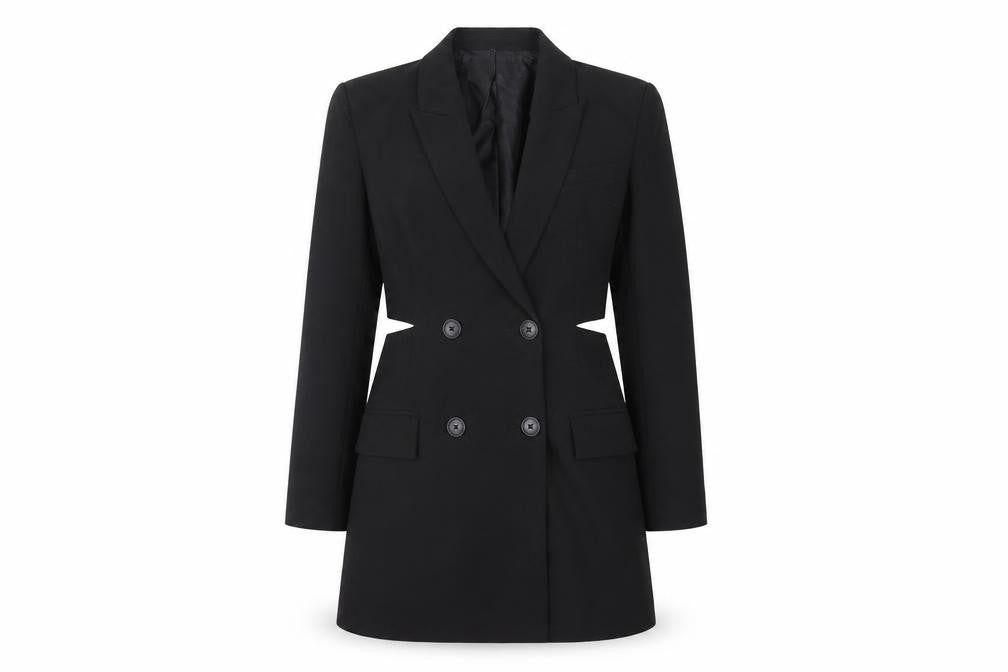 Stradivarius Womens Black Polyester Jacket Dress Size M Collared Button - Cut Out
