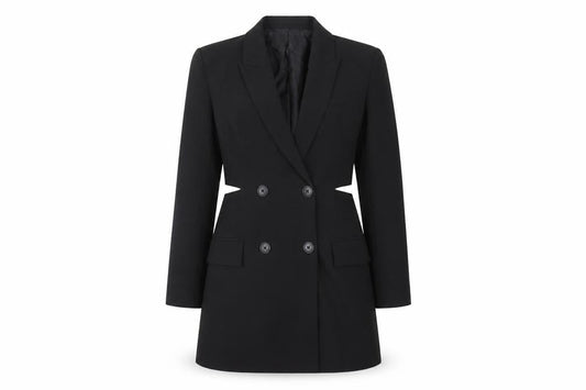 Stradivarius Womens Black Polyester Jacket Dress Size M Collared Button - Cut Out