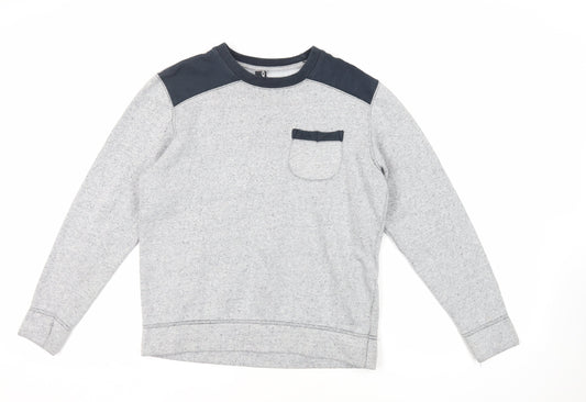 Flip Back Boys Grey Cotton Pullover Sweatshirt Size 15-16 Years Pullover