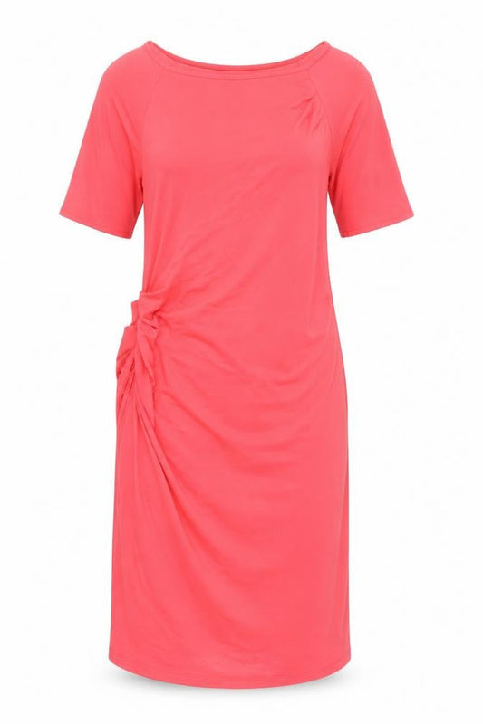 Marks & Spencer Womens Pink Modal T-Shirt Dress Size 10 Boat Neck - Ruched