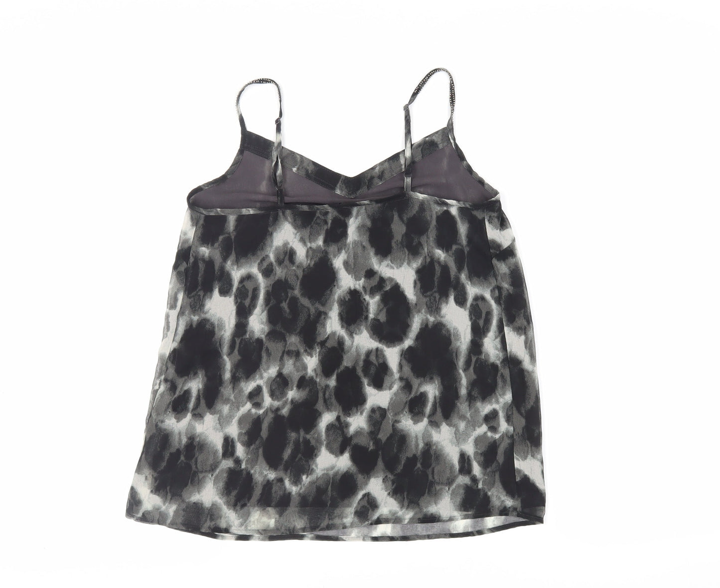 NEXT Womens Black Geometric Polyester Camisole Tank Size 6 V-Neck - Beaded
