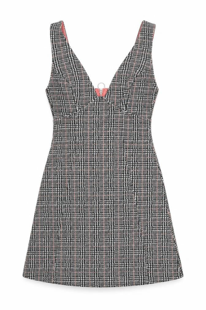 TOPS Womens Grey Plaid Cotton Pinafore/Dungaree Dress Size 6 V-Neck Zip