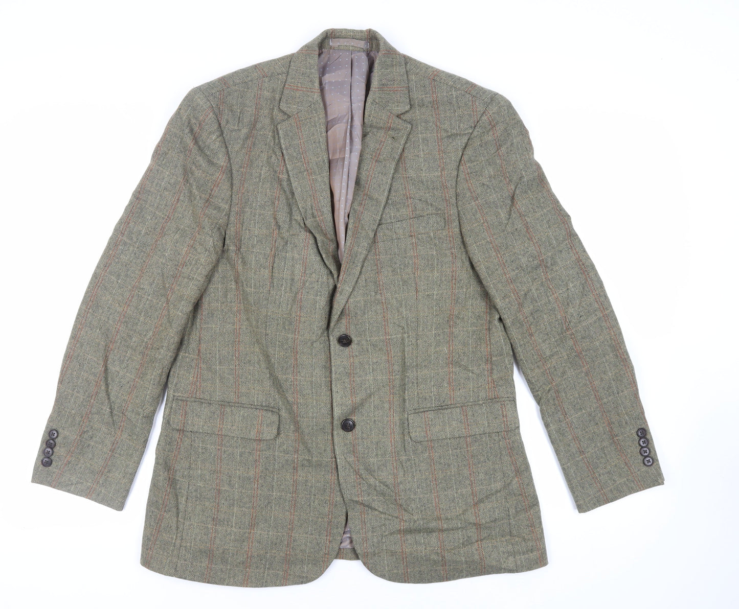 Greenwoods Mens Green Plaid Polyester Jacket Blazer Size 40 Regular