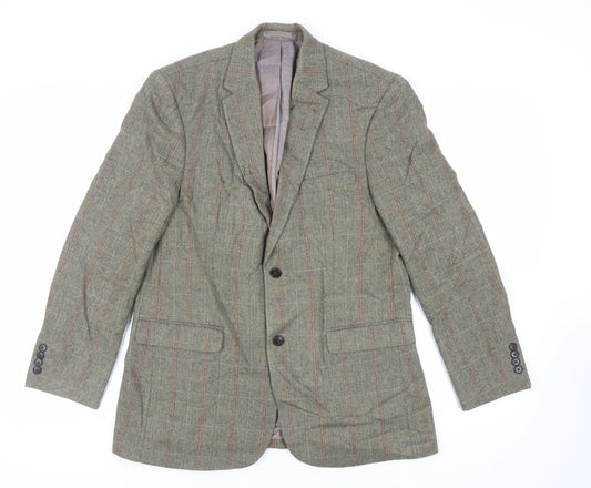 Greenwoods Mens Green Plaid Polyester Jacket Blazer Size 40 Regular