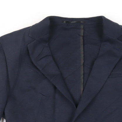 Close-up detail of ASOS men’s blue polyester jacket blazer, size 38, regular