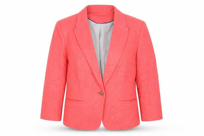 Front view of Autograph women’s red jacket blazer, size UK 16, button