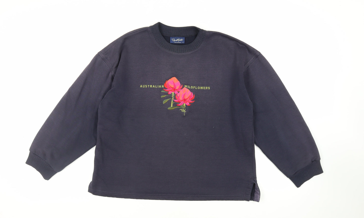 Stewart Merrett Womens Blue Cotton Pullover Sweatshirt Size S Pullover - Embroidered