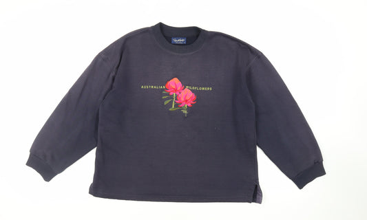 Stewart Merrett Womens Blue Cotton Pullover Sweatshirt Size S Pullover - Embroidered