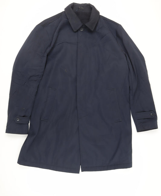 DS Classic Mens Blue Overcoat Coat Size L Button