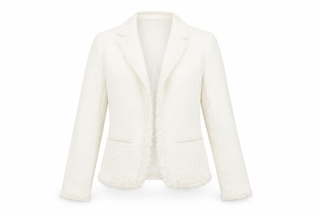 Front view of David Charles girls’ ivory jacket blazer, size 16, years - open
