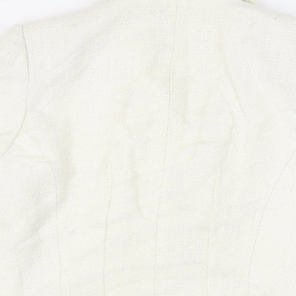 Brand and care label for David Charles girls’ ivory jacket blazer, size 16, years - open