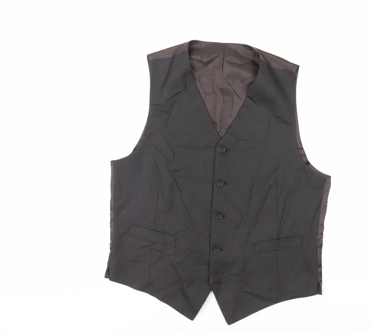 BHS Mens Black Polyester Jacket Suit Waistcoat Size 38 Regular