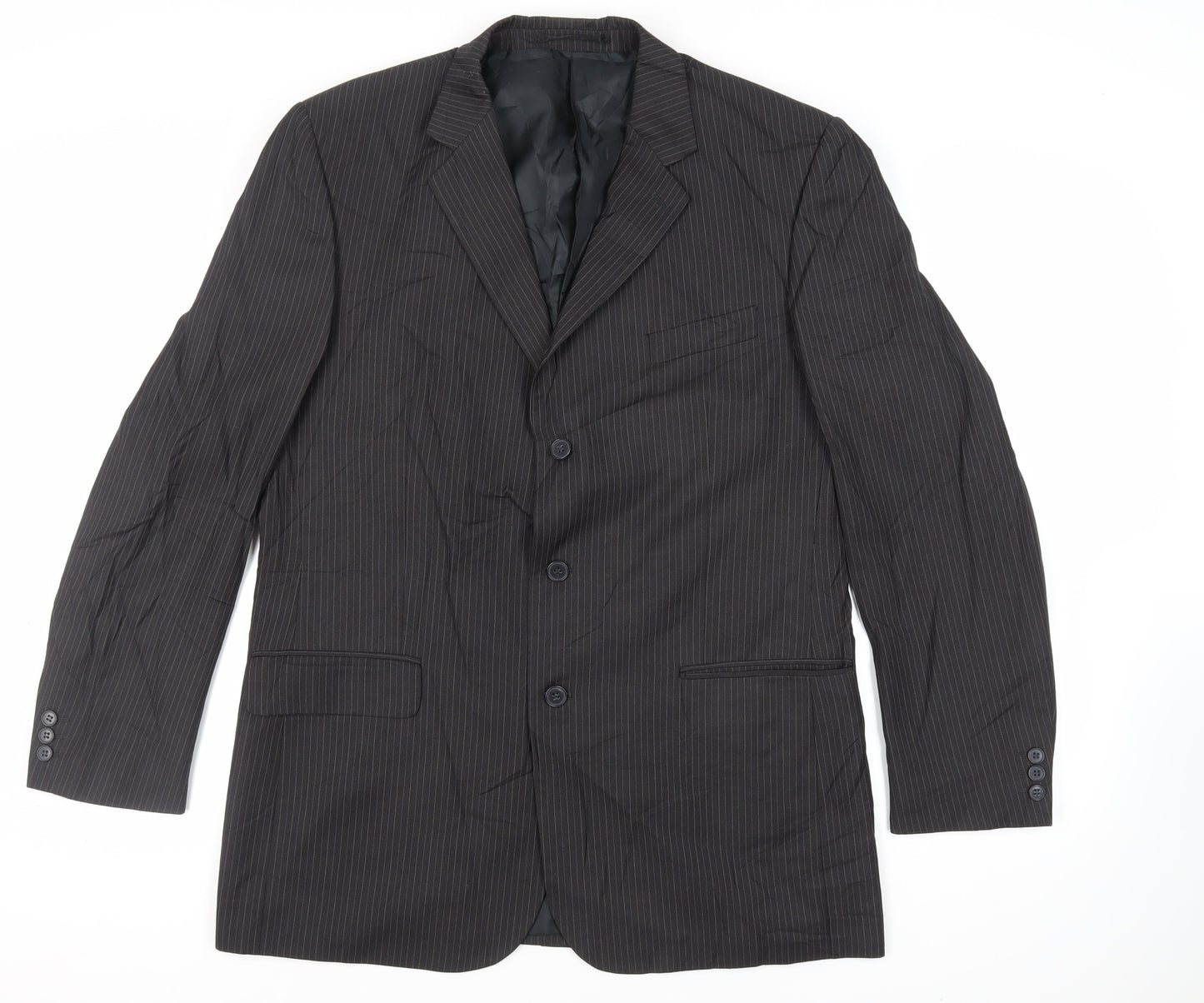 Karl Jackson Mens Grey Striped Polyester Jacket Suit Jacket Size 44 Regular