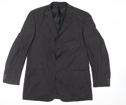 Karl Jackson Mens Grey Striped Polyester Jacket Suit Jacket Size 44 Regular