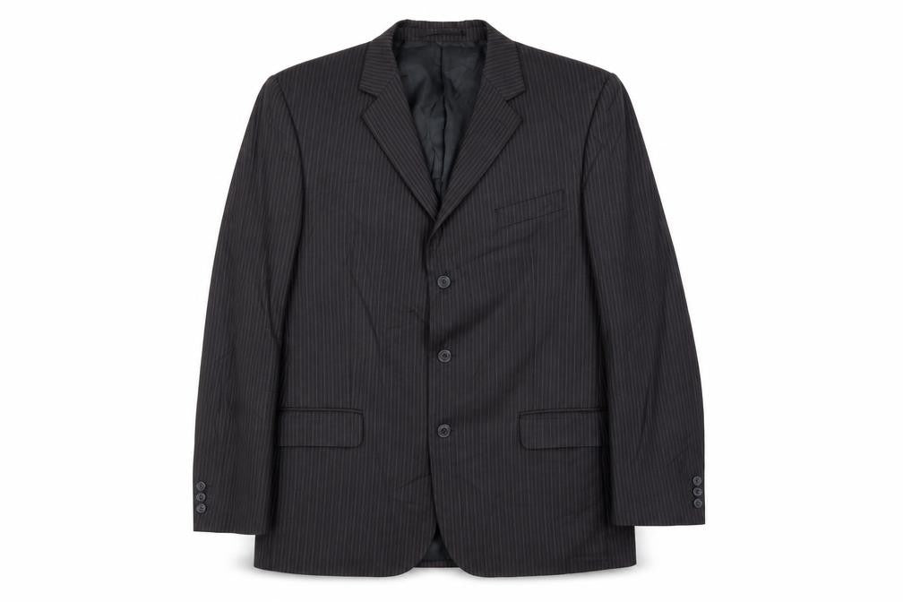 Karl Jackson Mens Grey Striped Polyester Jacket Suit Jacket Size 44 Regular