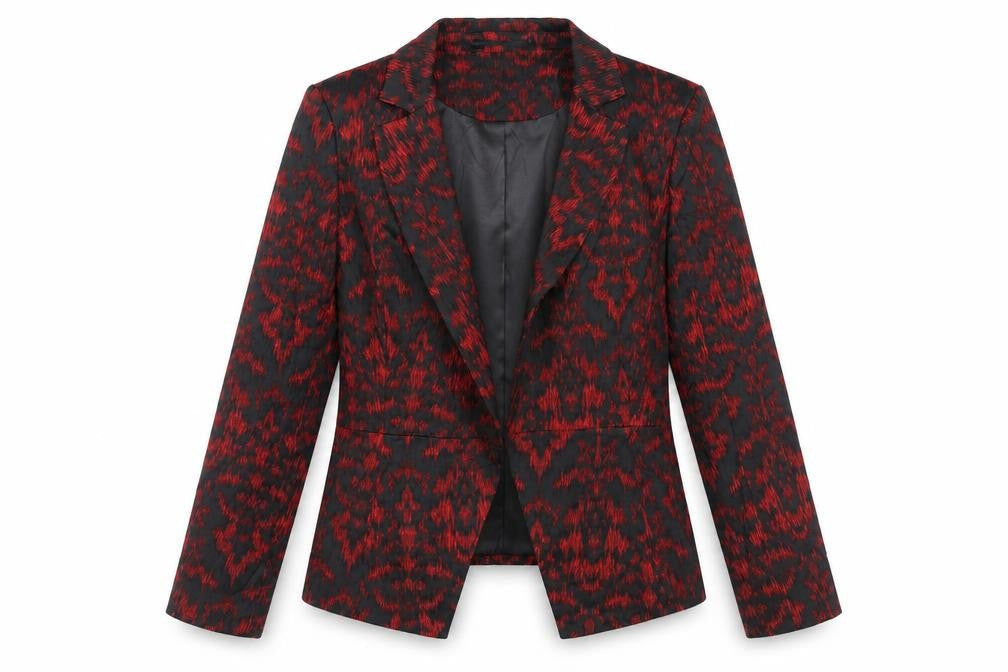 Per Una Womens Red Geometric Jacket Blazer Size 14 - Open