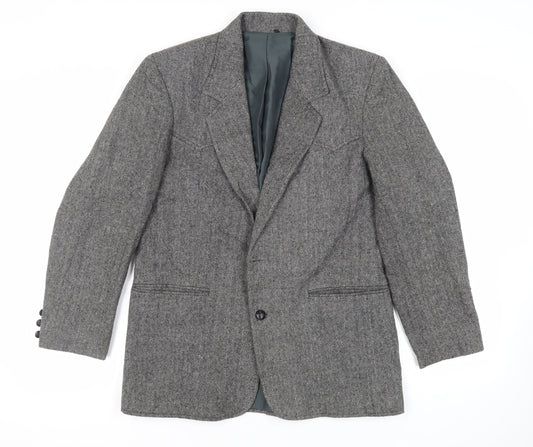 Pioneer Wear Mens Grey Herringbone Acrylic Jacket Blazer Size 40 Regular - Vintage