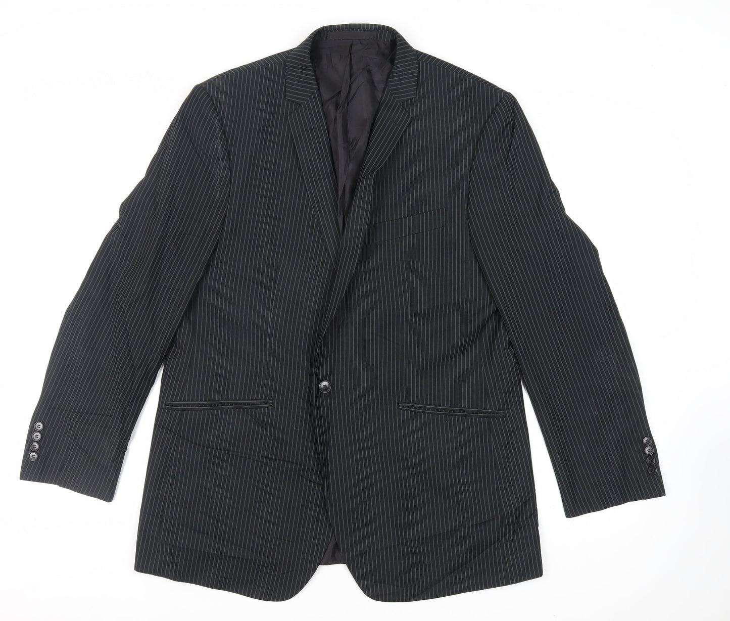Burton Mens Blue Striped Polyester Jacket Suit Jacket Size 46 Regular