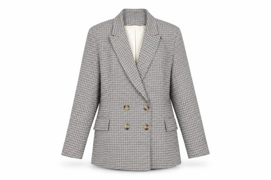H&M Womens Grey Geometric Jacket Blazer Size 12 Button