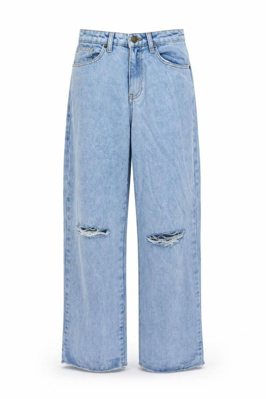 Nasty Gal Womens Beige Cotton Wide-Leg Jeans Size 10 L33 in Regular Button