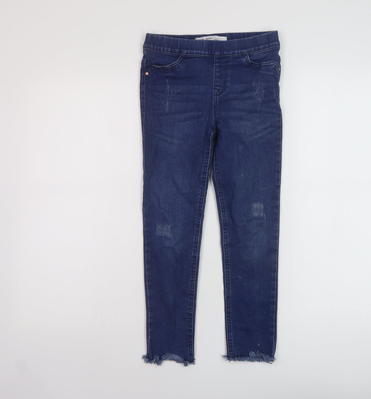 Additional front view of Denim & Co. girls’ blue cotton jegging jeans, size 8-9, years regular pullover