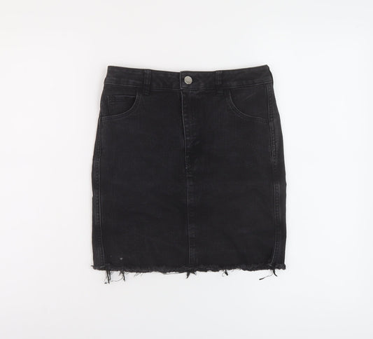 H&M Womens Black Cotton Mini Skirt Size 8 Button