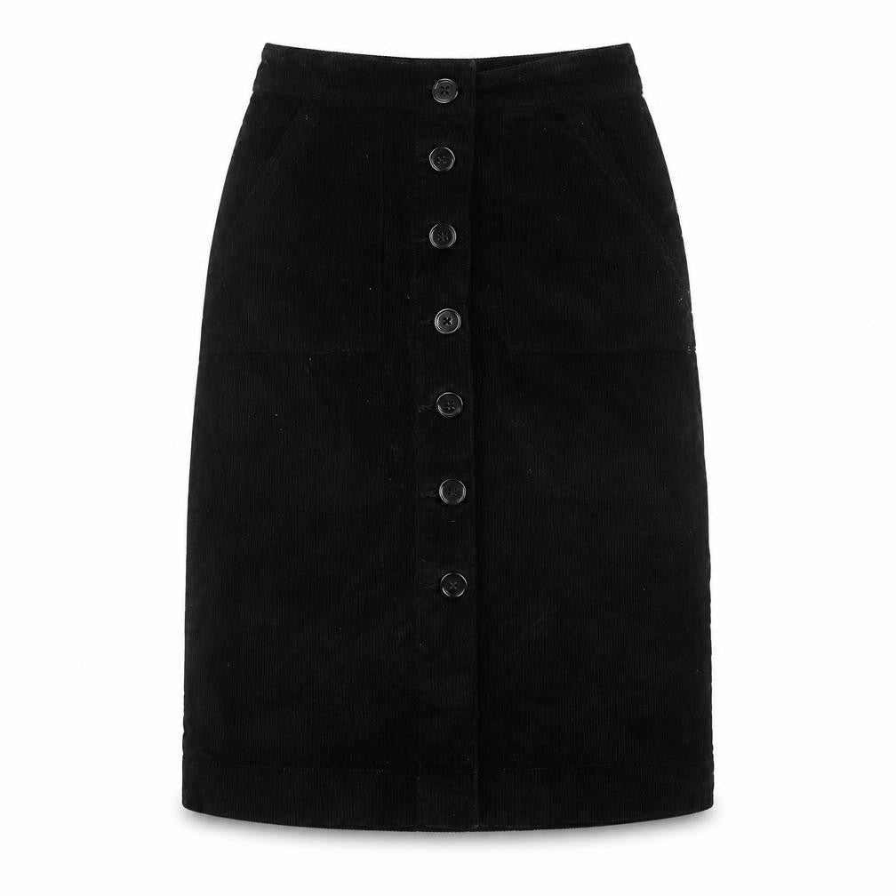 Primark Womens Black Cotton A-Line Skirt Size 8 Button