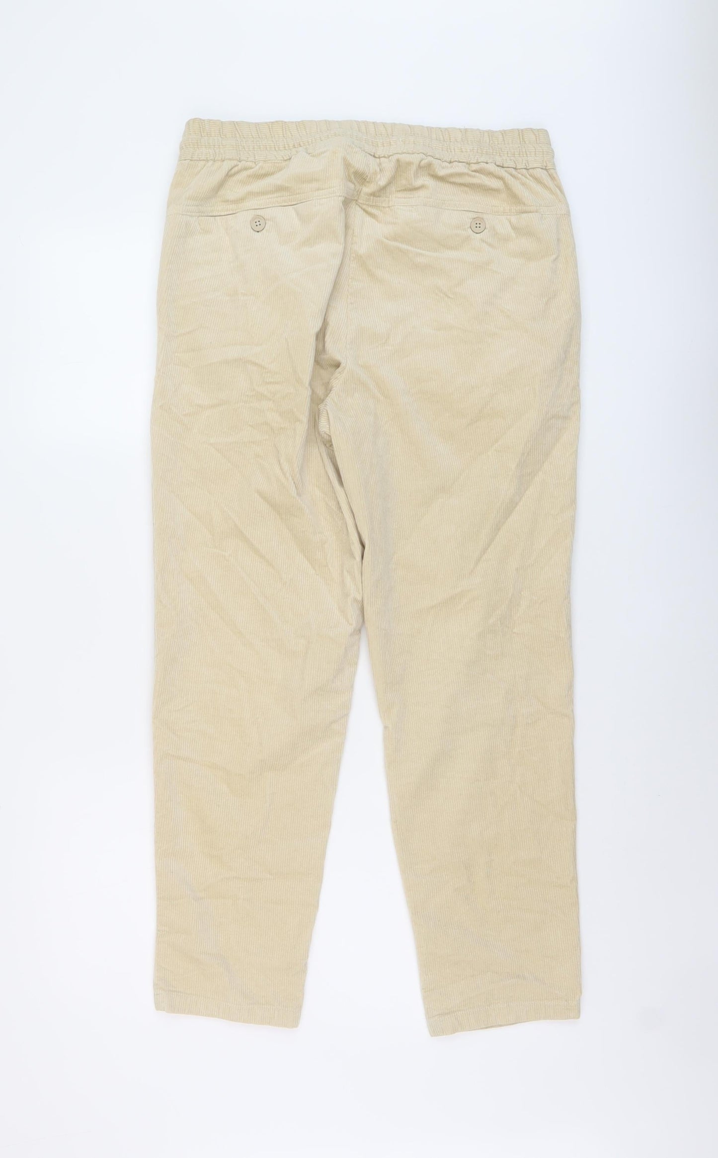 Zara Womens Beige Cotton Trousers Size M L27 in Regular Drawstring