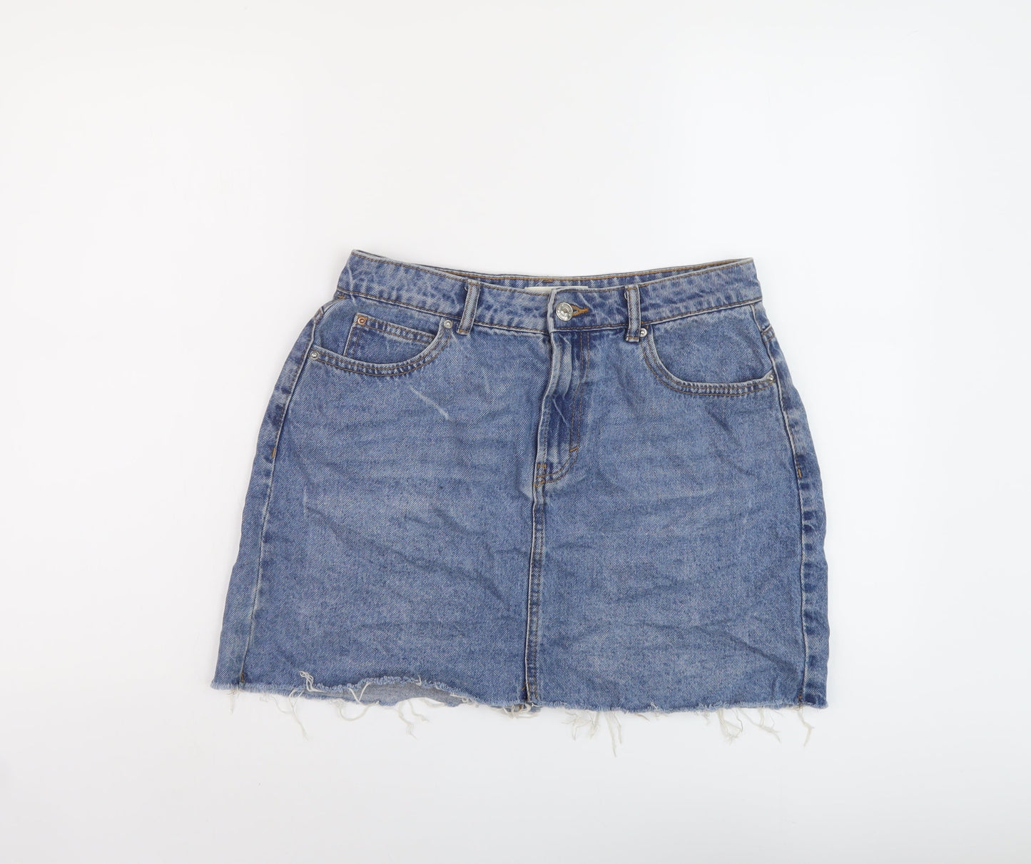 Denim & Co. Womens Blue Cotton Mini Skirt Size 12 Button