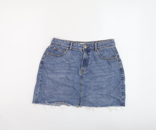 Denim & Co. Womens Blue Cotton Mini Skirt Size 12 Button