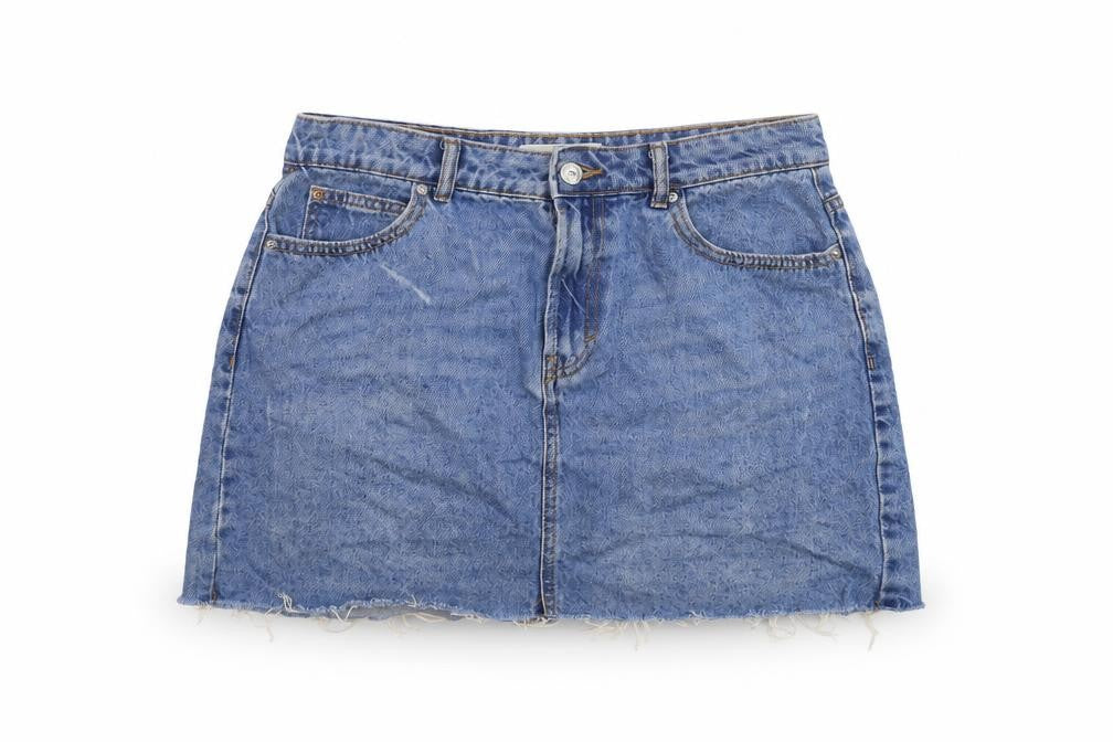 Denim & Co. Womens Blue Cotton Mini Skirt Size 12 Button