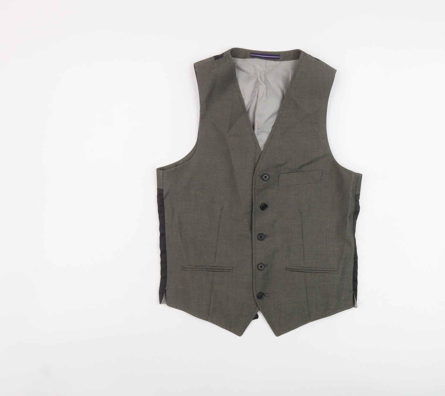 Topman Mens Green Polyester Jacket Suit Waistcoat Size 36 Regular