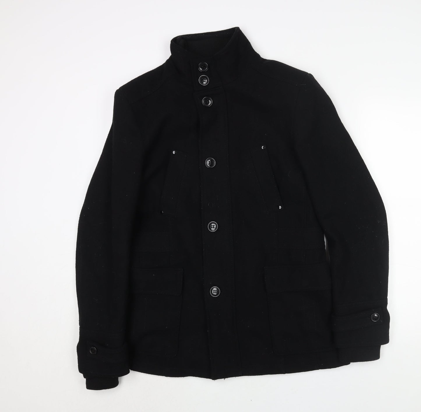 Breakout Mens Black Pea Coat Coat Size M Zip