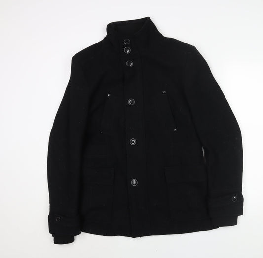 Breakout Mens Black Pea Coat Coat Size M Zip