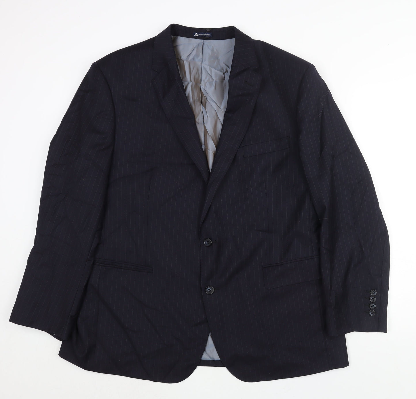 Samuel Windsor Mens Blue Striped Wool Jacket Suit Jacket Size 46 Regular