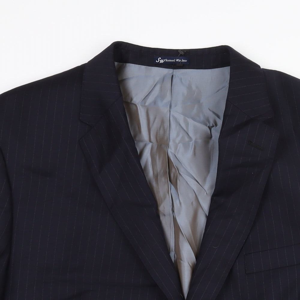 Samuel Windsor Mens Blue Striped Wool Jacket Suit Jacket Size 46 Regular