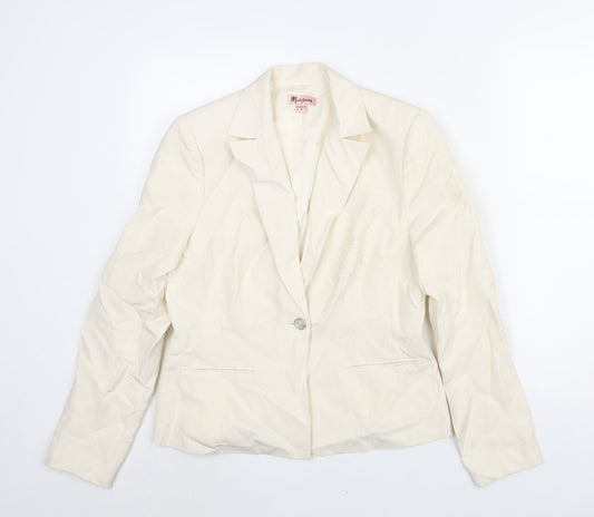 Monsoon Womens Ivory Jacket Blazer Size 12 Button - Floral Beading Emboirdery Detail