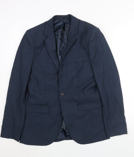 Topman Mens Blue Polyester Jacket Suit Jacket Size 36 Regular