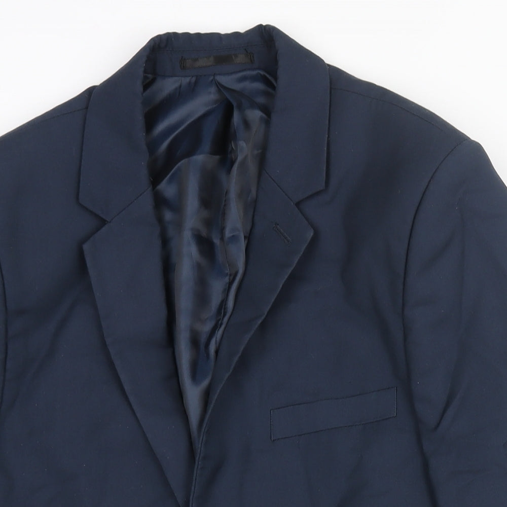Topman Mens Blue Polyester Jacket Suit Jacket Size 36 Regular