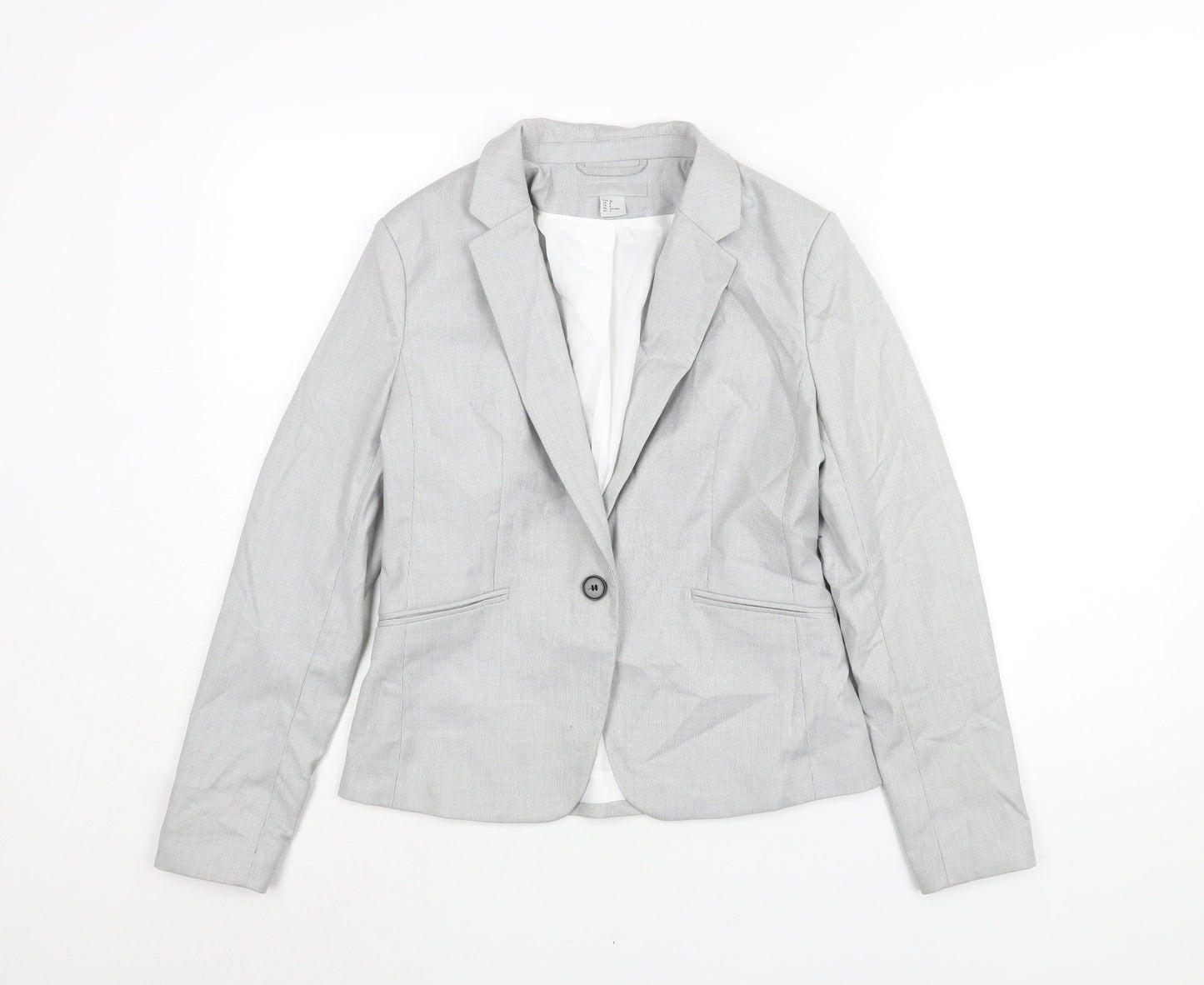 H&M Womens Grey Polyester Jacket Suit Jacket Size 10