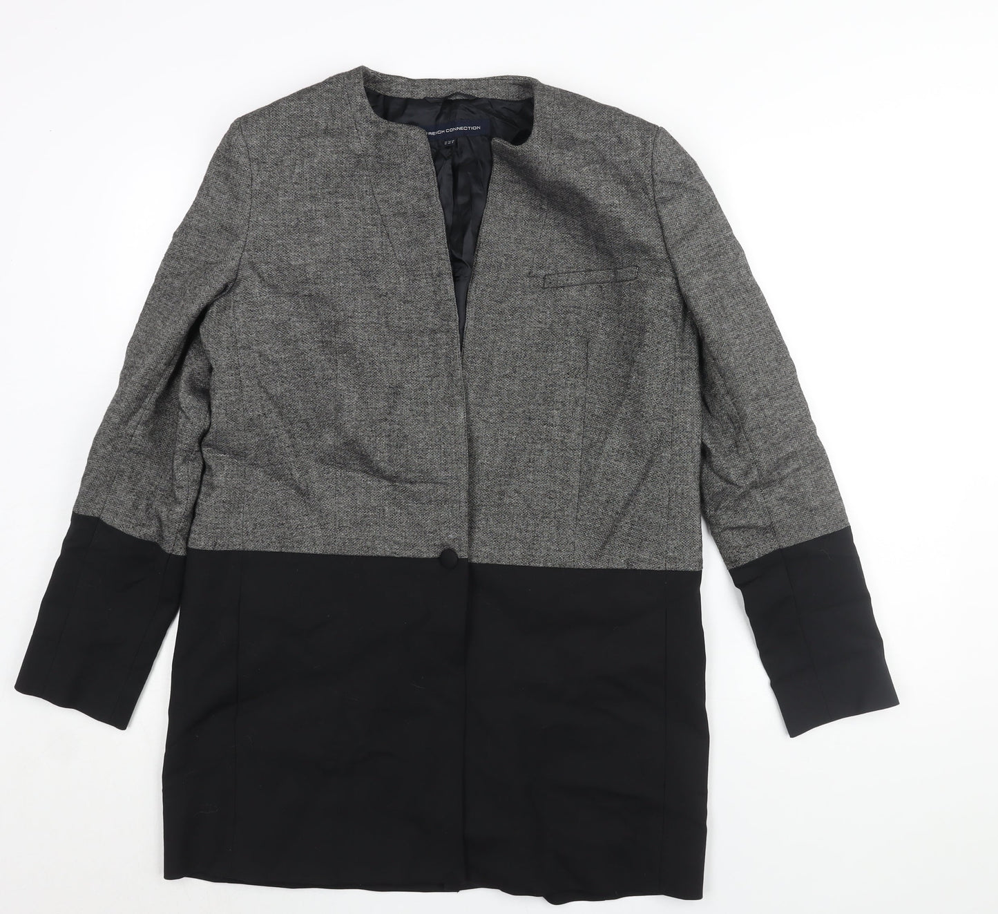 French Connection Womens Grey Overcoat Coat Size 12 Button - Colourblock