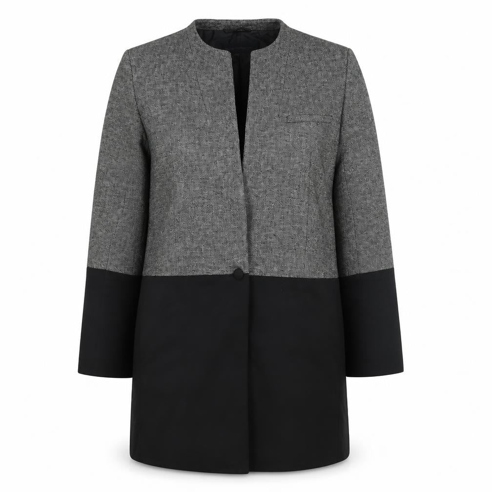 French Connection Womens Grey Overcoat Coat Size 12 Button - Colourblock