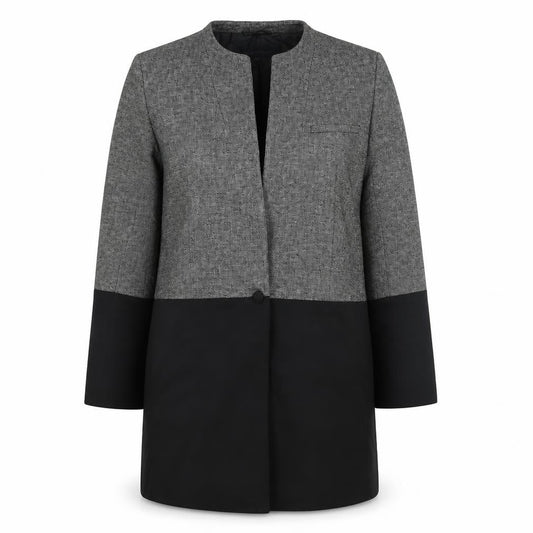French Connection Womens Grey Overcoat Coat Size 12 Button - Colourblock