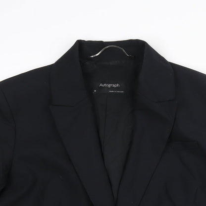 Close-up detail of Autograph women’s black polyester jacket suit jacket, size UK 14