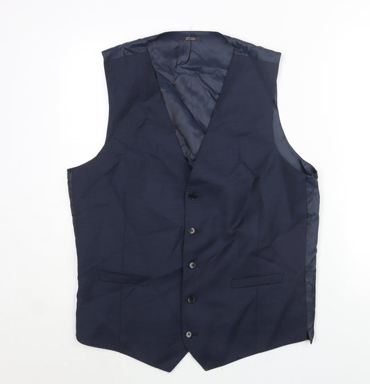 Marks and Spencer Mens Blue Wool Jacket Suit Waistcoat Size 44 Regular